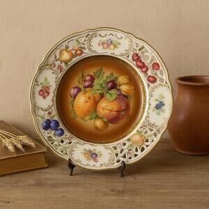 Schumann Bavaria 1950s Fruit Still Life Reticulated Cabinet Collector’s Plate